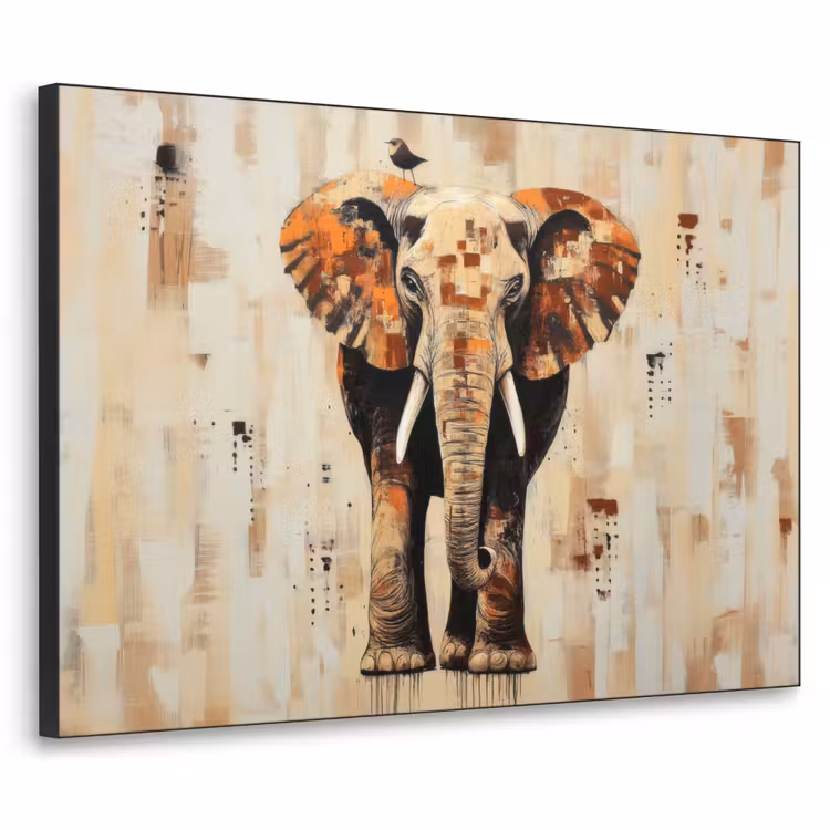 Olifant - Slurf - Mozaïek - Abstract Textielframe - compleet frame klein -3d