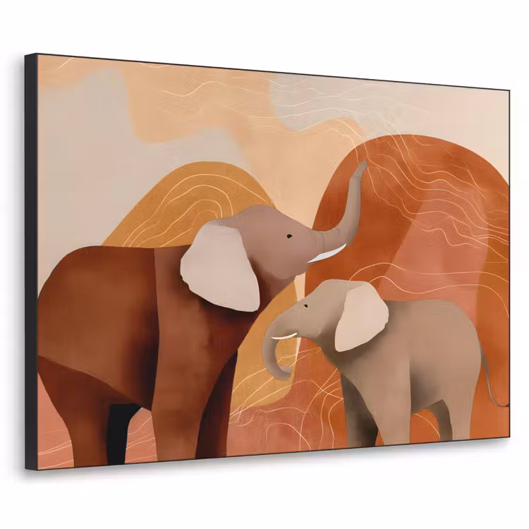 Olifanten - Oranje - Abstract Textielframe zwart klein -3d