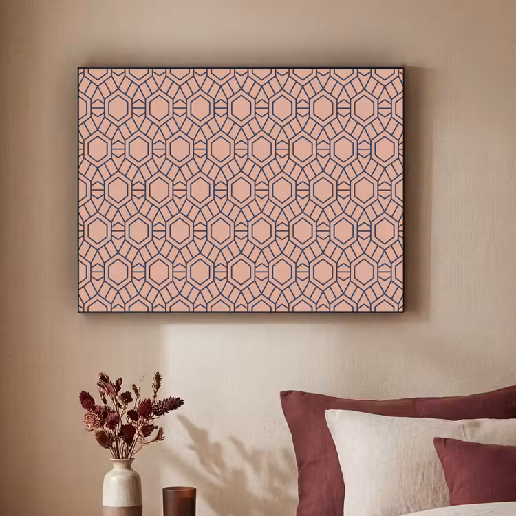 Strak - Patroon - Roze - Donkerblauw Textielframe - compleet frame klein 947 -sfeer1