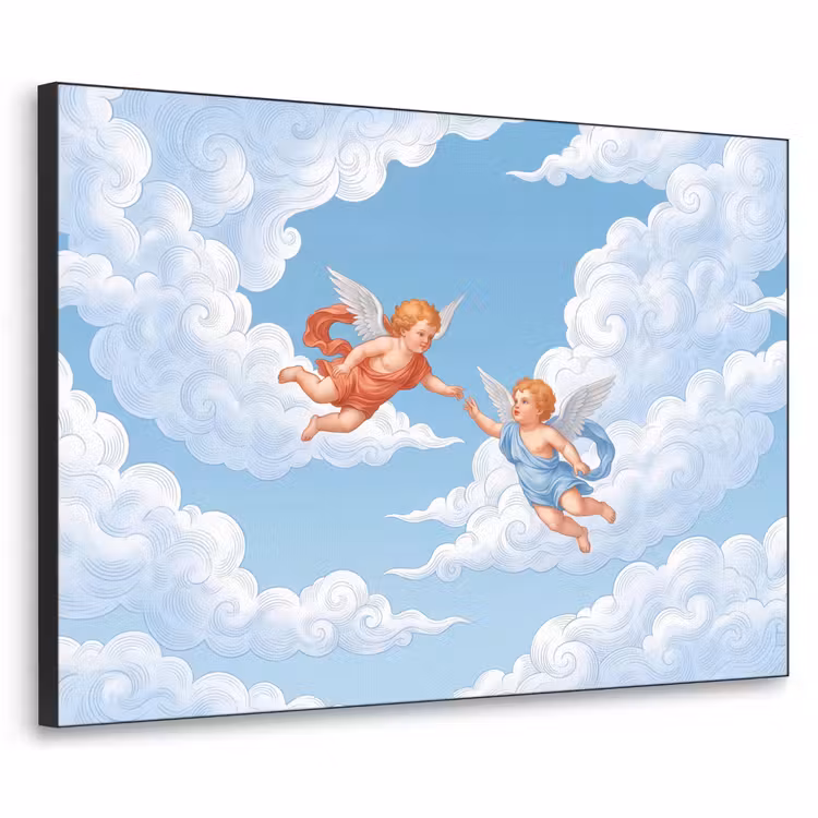 Engel - Vliegend - Klassiek - Blauw Textielframe zwart klein -3d