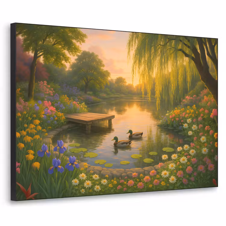 Eenden - Vijver - Bloemen Textielframe - compleet frame klein -3d