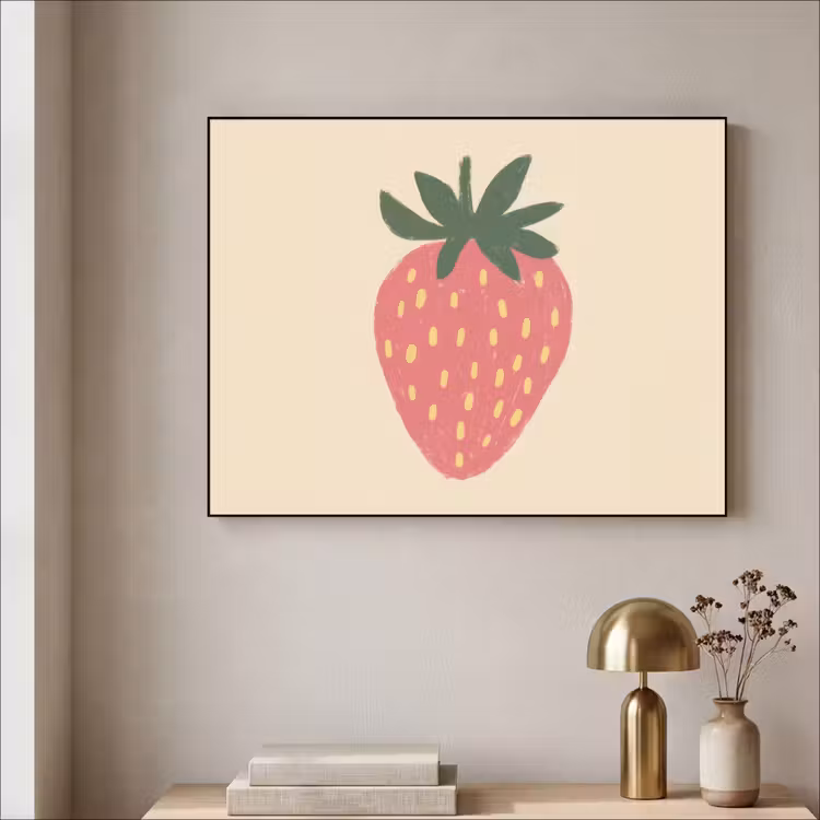 Aardbei - Minimalistisch - Rood - Fruit Textielframe - compleet frame klein -sfeer2