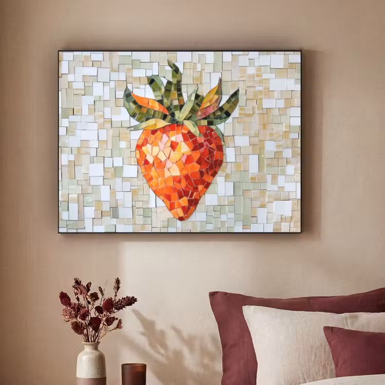 Aardbei - Rood - Mozaïek - Fruit Textielframe - compleet frame klein -sfeer1