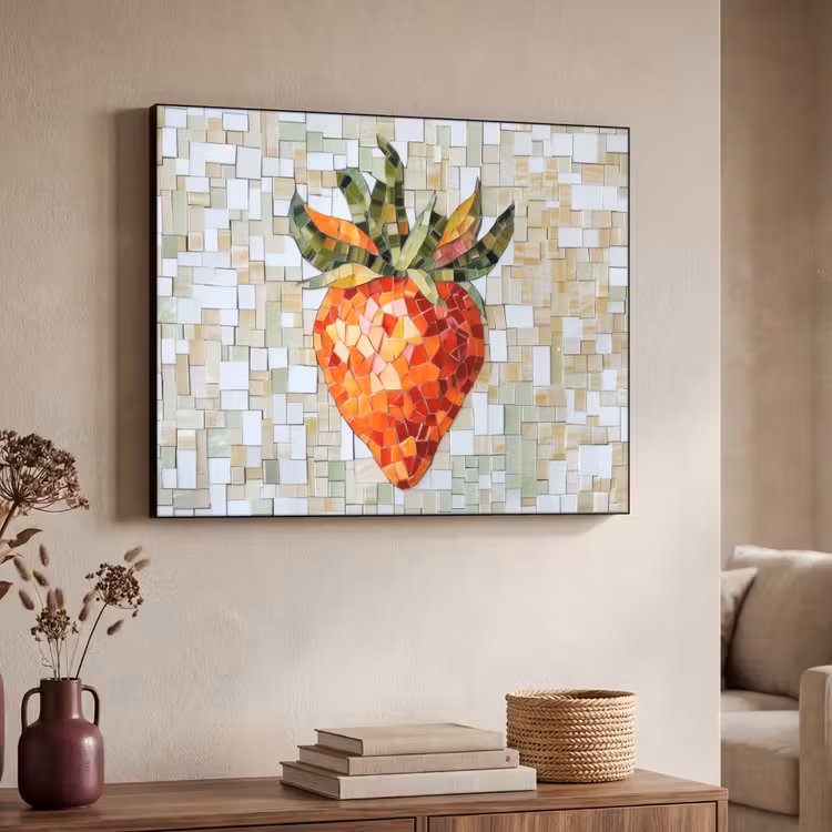 Aardbei - Rood - Mozaïek - Fruit Textielframe - compleet frame klein -sfeer3