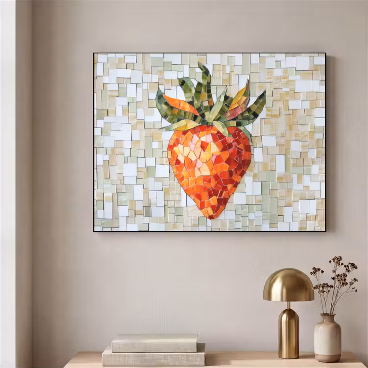 Aardbei - Rood - Mozaïek - Fruit Textielframe zwart klein -sfeer2