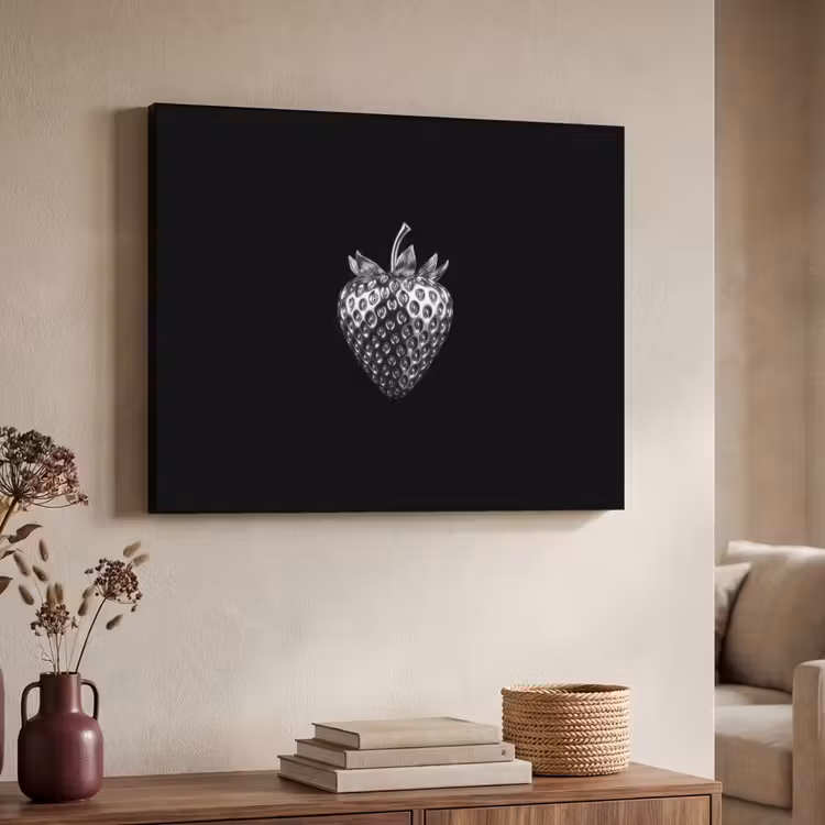 Aardbei - Zaadstructuur - Realistisch Textielframe zwart klein -sfeer3