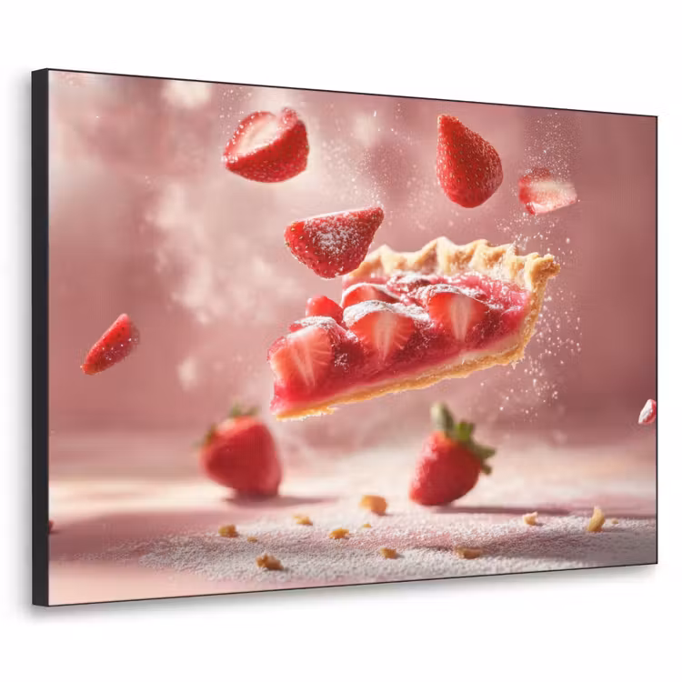 Aardbei - Taart- Eten - Roze Textielframe zwart klein -3d