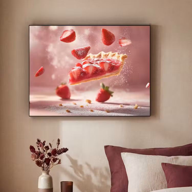 Aardbei - Taart- Eten - Roze Textielframe zwart klein -sfeer1