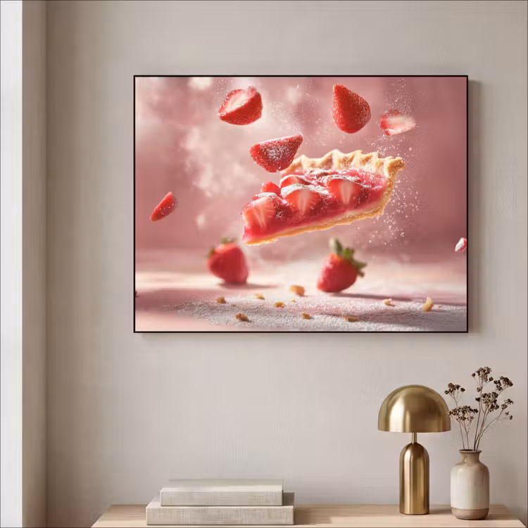 Aardbei - Taart- Eten - Roze Textielframe zwart klein -sfeer2