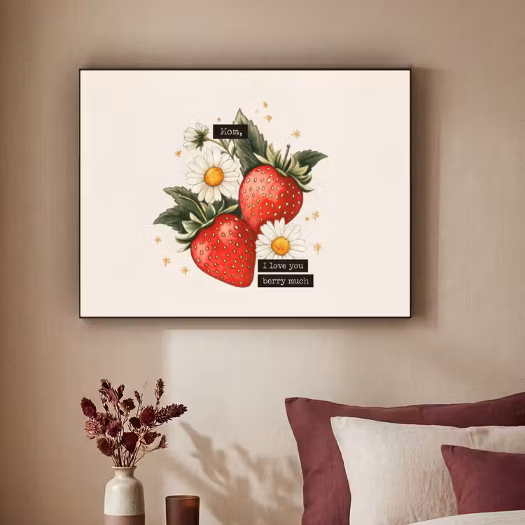 Aardbeien - Madeliefjes - Quote - Sterretjes Textielframe zwart klein -sfeer1