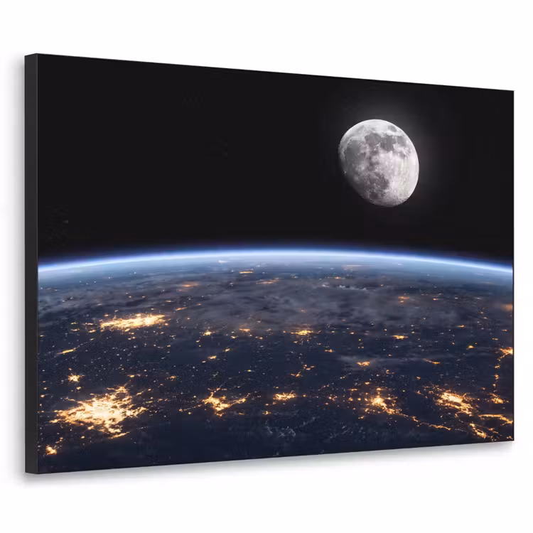 Art Frame - Erde – Nacht – Weltraum - Aarde - Nacht - Ruimte Textielframe zwart klein
