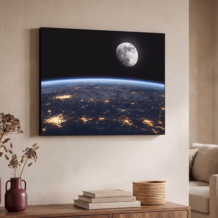 Art Frame - Erde – Nacht – Weltraum - Aarde - Nacht - Ruimte Textielframe zwart klein