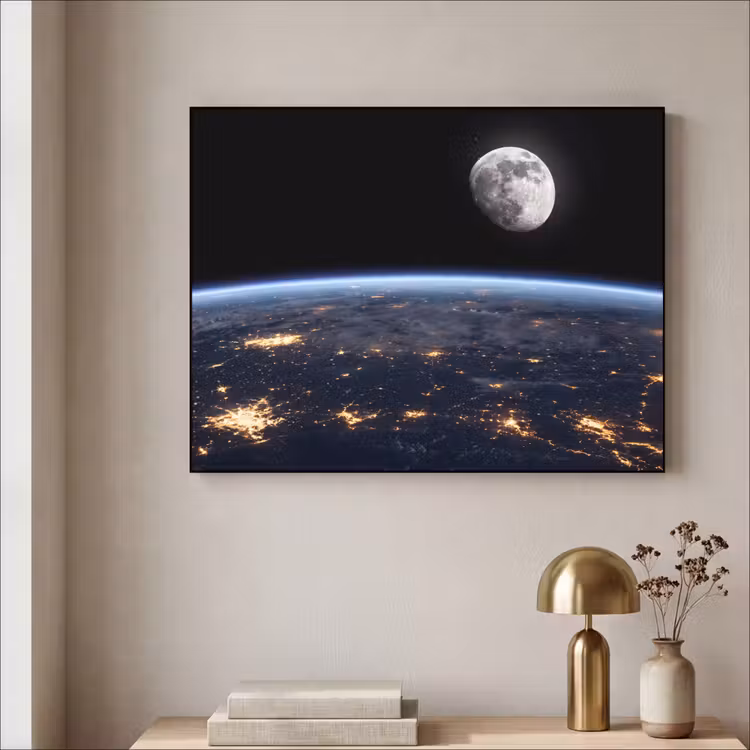 Art Frame - Erde – Nacht – Weltraum - Aarde - Nacht - Ruimte Textielframe zwart klein