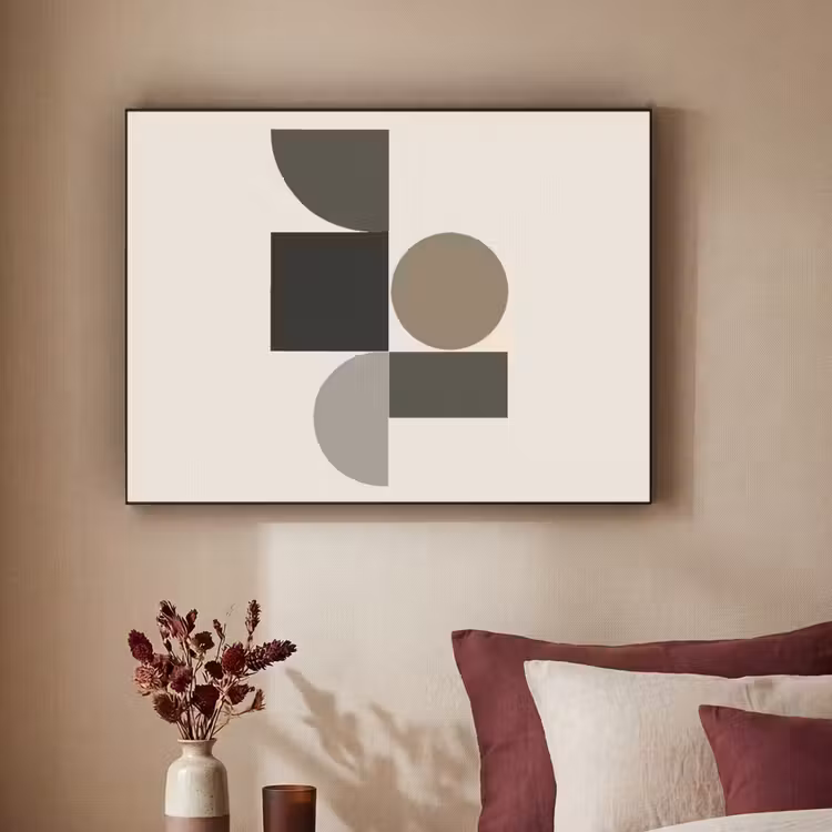 Aardetinten - Abstracte compositie - Eenvoudige vormen Textielframe zwart klein -sfeer1
