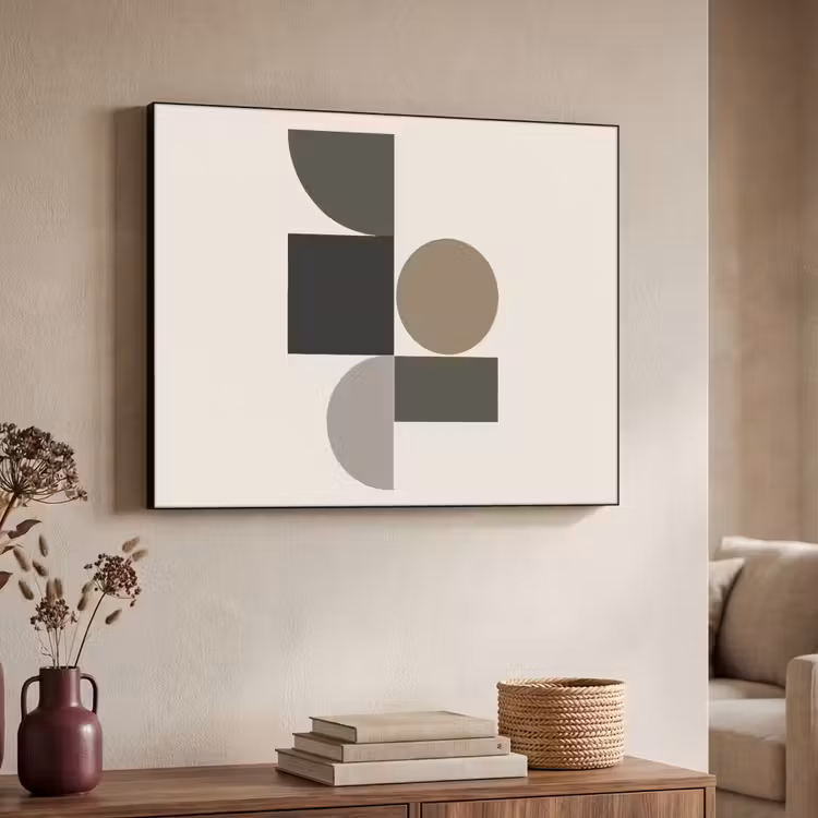 Aardetinten - Abstracte compositie - Eenvoudige vormen Textielframe - compleet frame klein -sfeer3