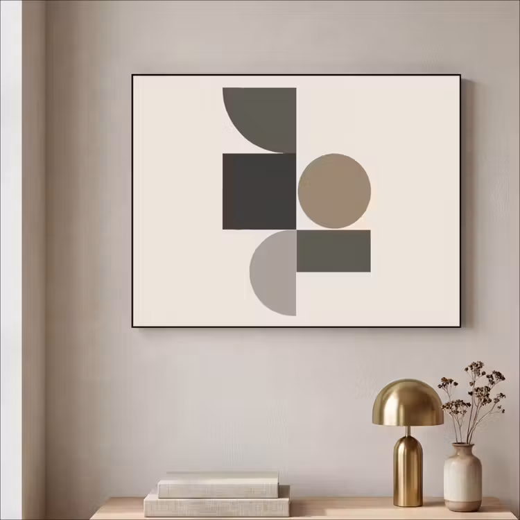 Aardetinten - Abstracte compositie - Eenvoudige vormen Textielframe - compleet frame klein -sfeer2