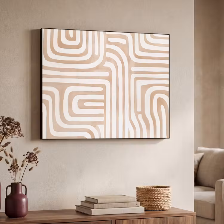 Aardetinten - Labyrintpatroon Textielframe zwart klein -sfeer3