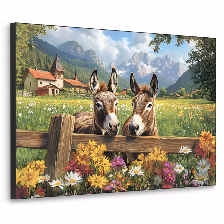 Ezels - Bloemen - Zomers Textielframe - compleet frame klein -3d