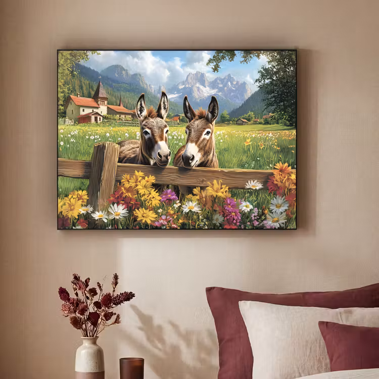 Ezels - Bloemen - Zomers Textielframe - compleet frame klein -sfeer1