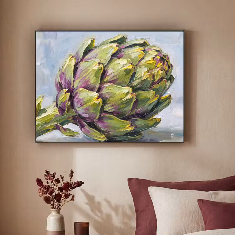 Art Frame - Essen – Artischocke – Modern - Eten - Artisjok - Modern Textielframe zwart klein