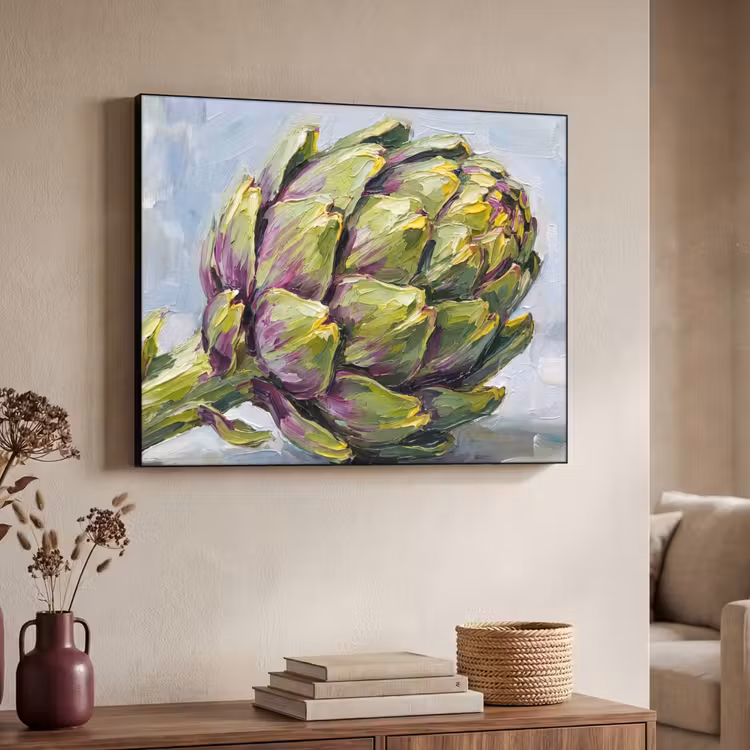 Art Frame - Essen – Artischocke – Modern - Eten - Artisjok - Modern Textielframe zwart klein