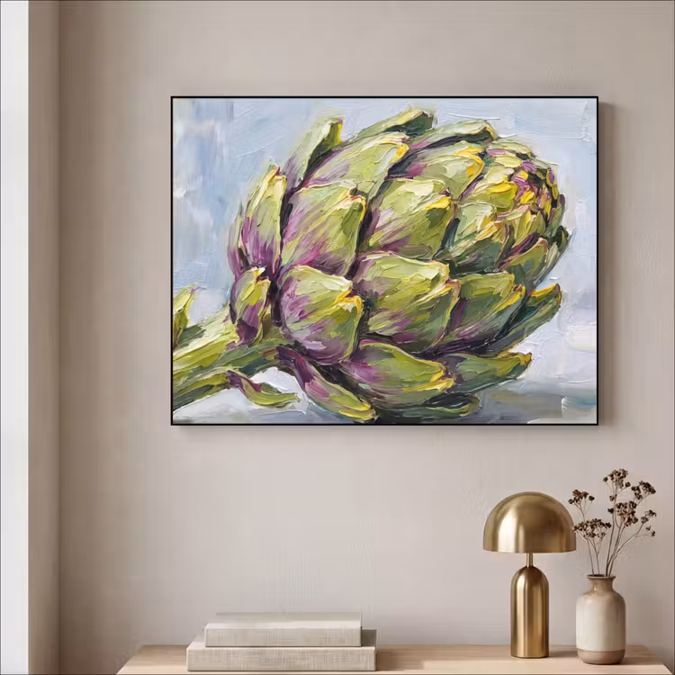 Art Frame - Essen – Artischocke – Modern - Eten - Artisjok - Modern Textielframe zwart klein