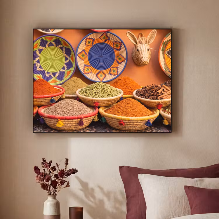 Art Frame - Essen – Farbenfroh – Kultur - Eten - Kleurrijk - Cultuur Textielframe zwart klein