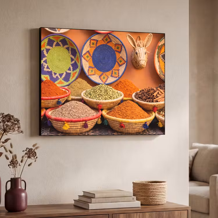 Art Frame - Essen – Farbenfroh – Kultur - Eten - Kleurrijk - Cultuur Textielframe zwart klein