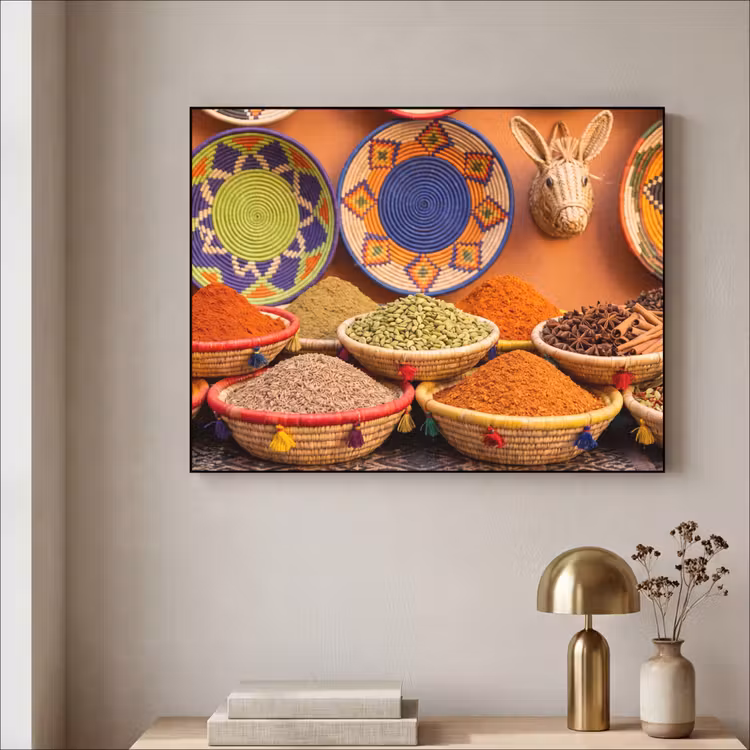 Art Frame - Essen – Farbenfroh – Kultur - Eten - Kleurrijk - Cultuur Textielframe zwart klein