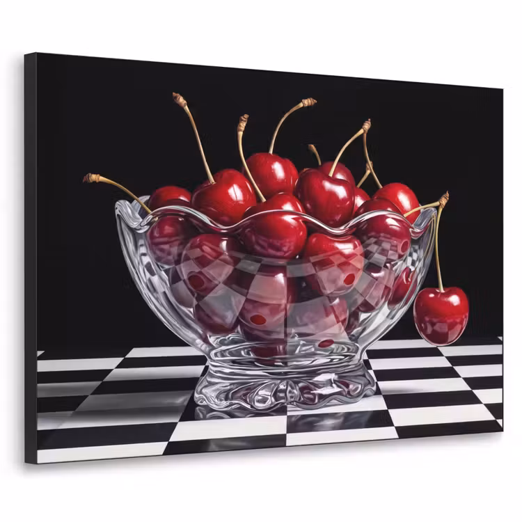 Art Frame - Essen – Kirschen – Rot - Eten - Kersen - Rood Textielframe zwart klein