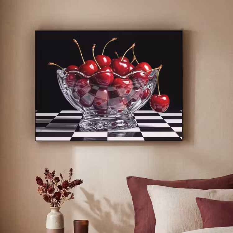 Art Frame - Essen – Kirschen – Rot - Eten - Kersen - Rood Textielframe zwart klein