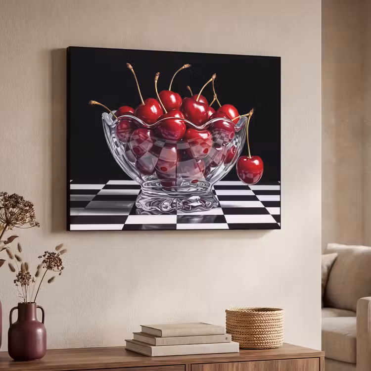 Art Frame - Essen – Kirschen – Rot - Eten - Kersen - Rood Textielframe zwart klein