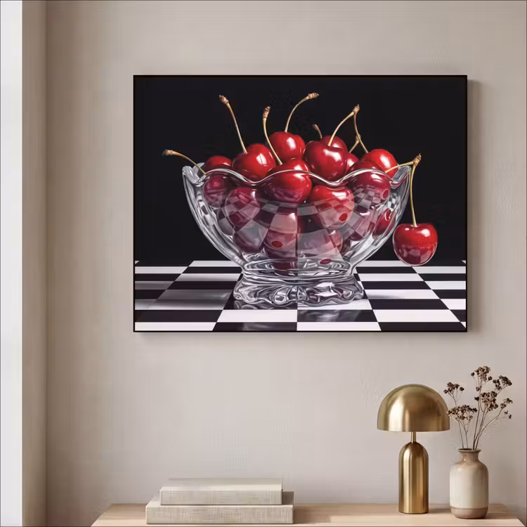 Art Frame - Essen – Kirschen – Rot - Eten - Kersen - Rood Textielframe zwart klein