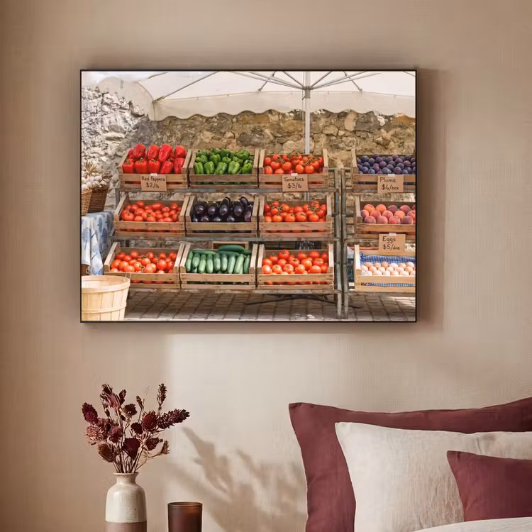 Art Frame - Essen – Markt – Frisch - Eten - Markt - Vers Textielframe zwart klein