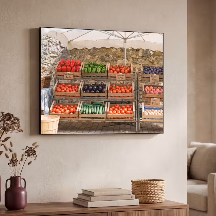 Art Frame - Essen – Markt – Frisch - Eten - Markt - Vers Textielframe zwart klein