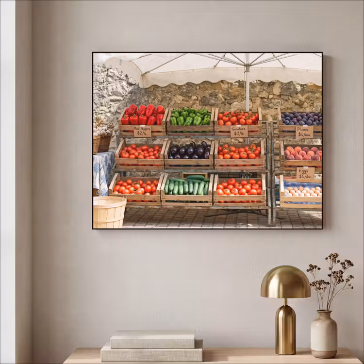 Art Frame - Essen – Markt – Frisch - Eten - Markt - Vers Textielframe zwart klein