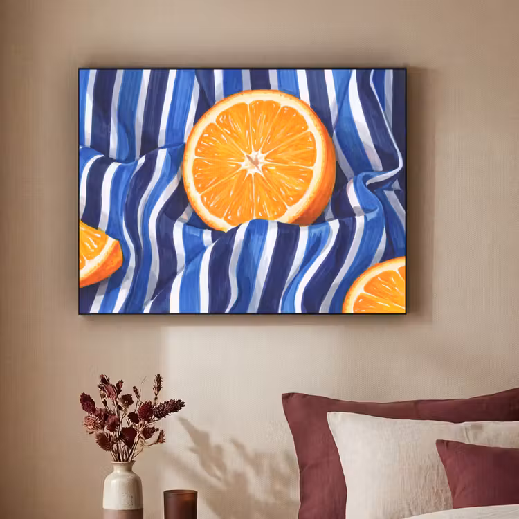 Art Frame - Essen – Obst – Orange - Eten - Fruit - Oranje Textielframe zwart klein