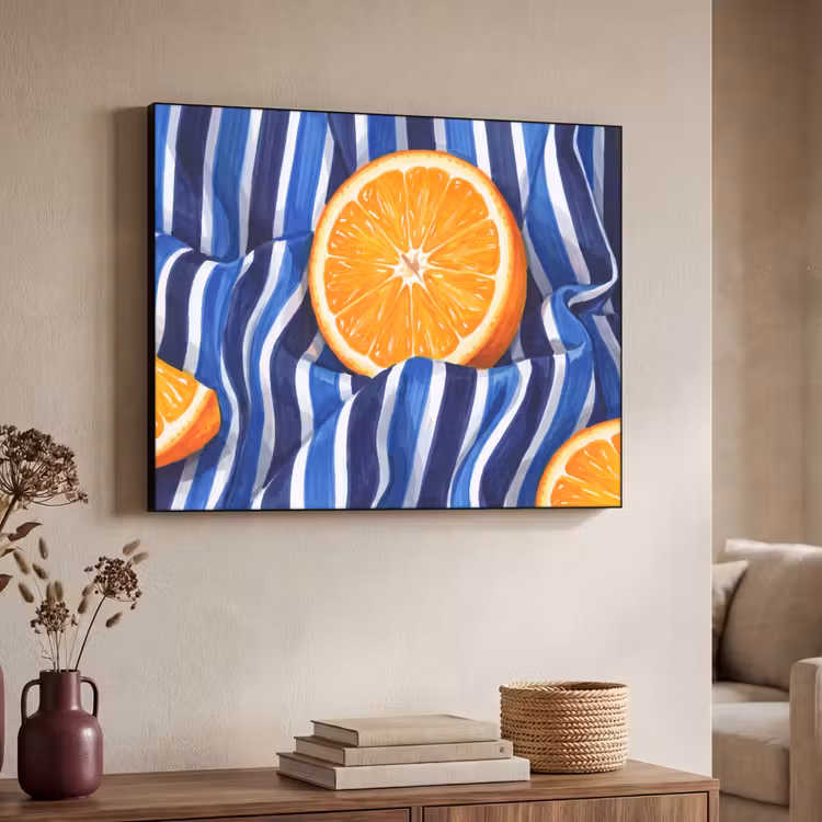 Art Frame - Essen – Obst – Orange - Eten - Fruit - Oranje Textielframe zwart klein