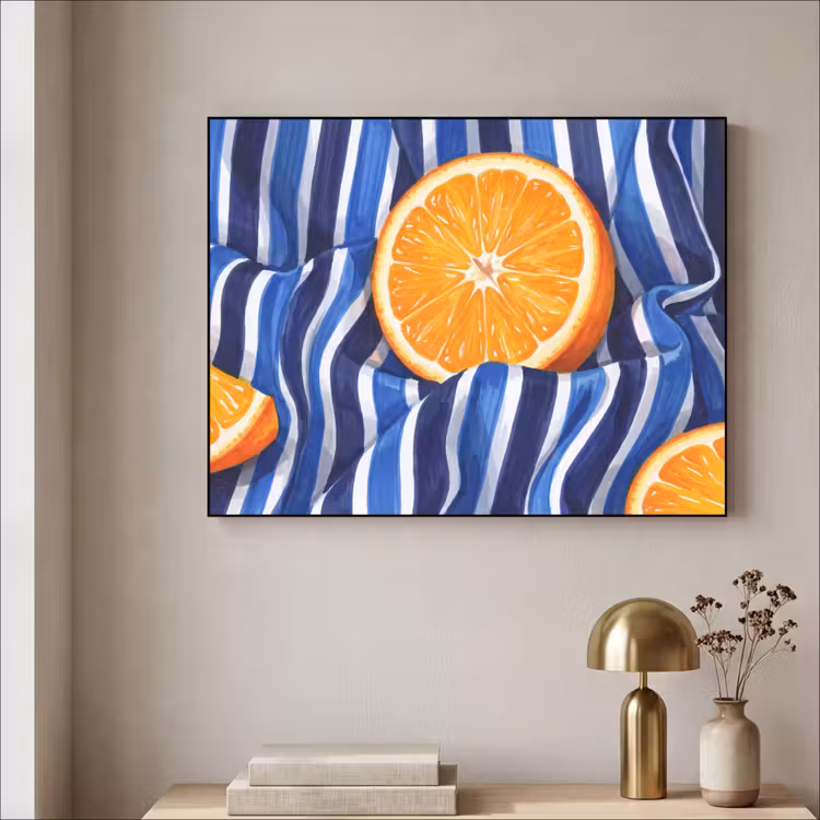 Art Frame - Essen – Obst – Orange - Eten - Fruit - Oranje Textielframe zwart klein
