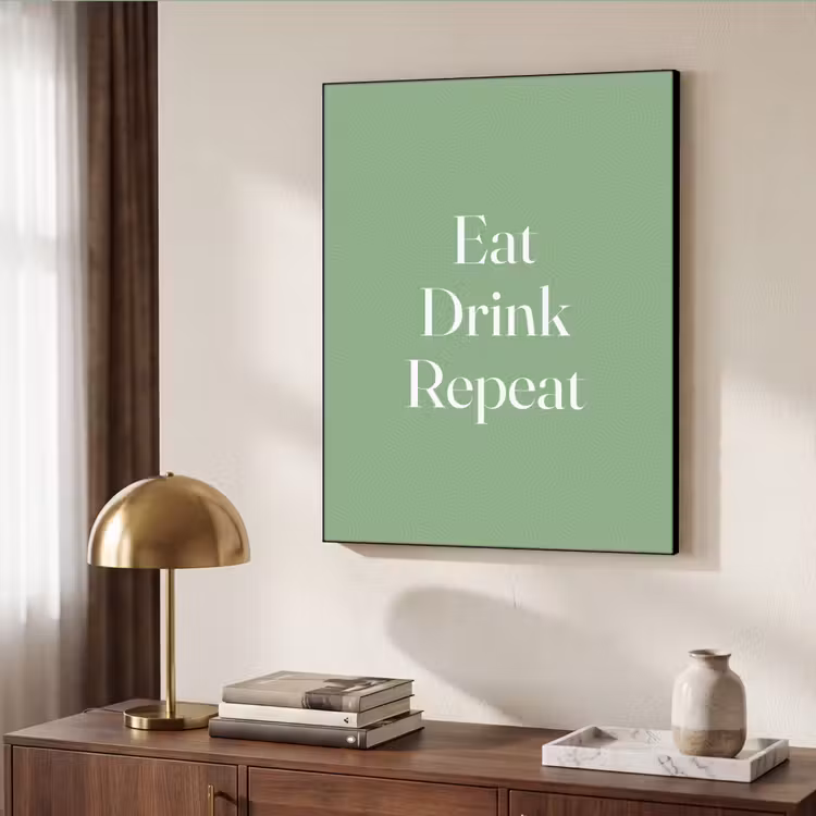 Eten - Drinken - Tekst - Mintgroen Textielframe zwart klein -sfeer3