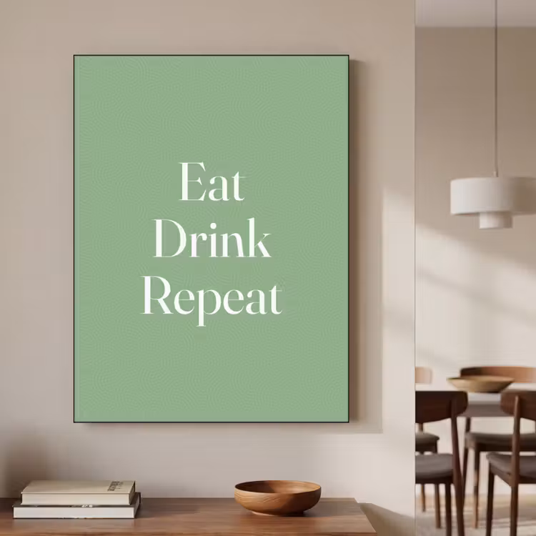 Eten - Drinken - Tekst - Mintgroen Textielframe zwart klein -sfeer2