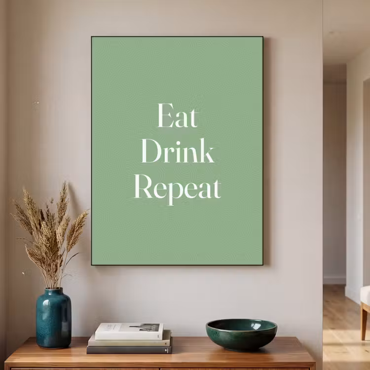 Eten - Drinken - Tekst - Mintgroen Textielframe zwart klein -sfeer1