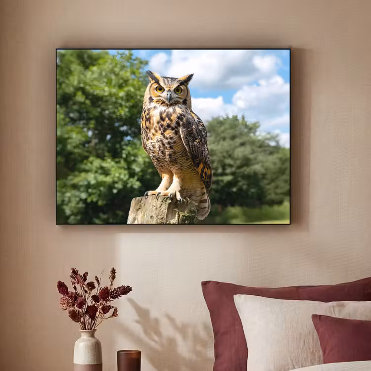 Uil - Boomstronk - Bos - Lucht Textielframe - compleet frame klein -sfeer1