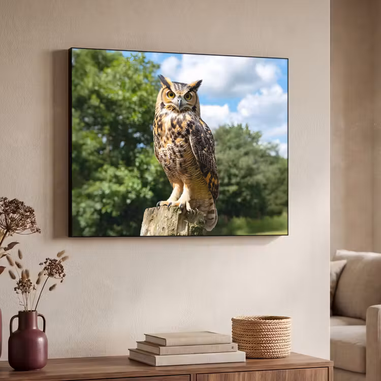 Uil - Boomstronk - Bos - Lucht Textielframe - compleet frame klein -sfeer3