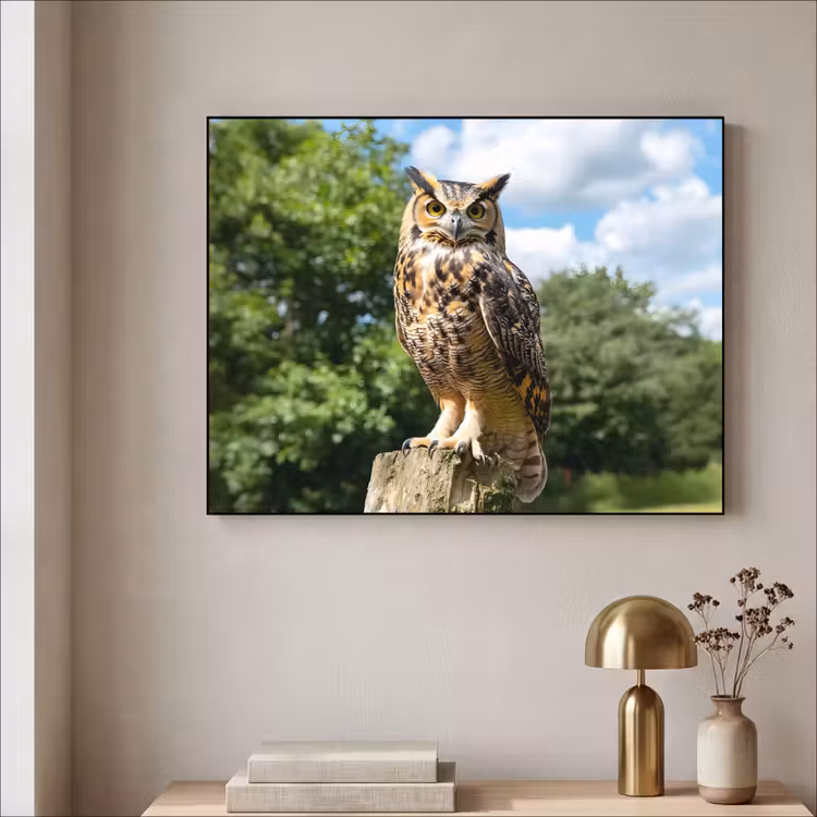 Uil - Boomstronk - Bos - Lucht Textielframe - compleet frame klein -sfeer2