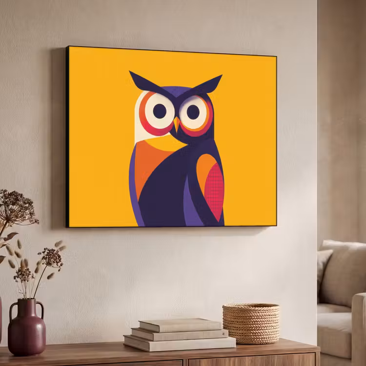 Uil - Grafisch - Kleurrijk - Ogen Textielframe zwart klein -sfeer3