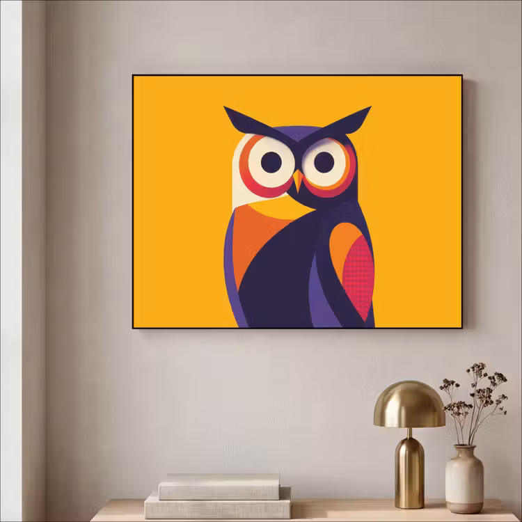 Uil - Grafisch - Kleurrijk - Ogen Textielframe - compleet frame klein -sfeer2