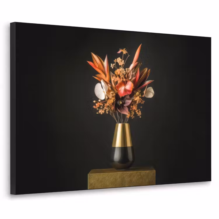 Exotisch - Boeket - Vaas - Goud Textielframe - compleet frame klein -3d