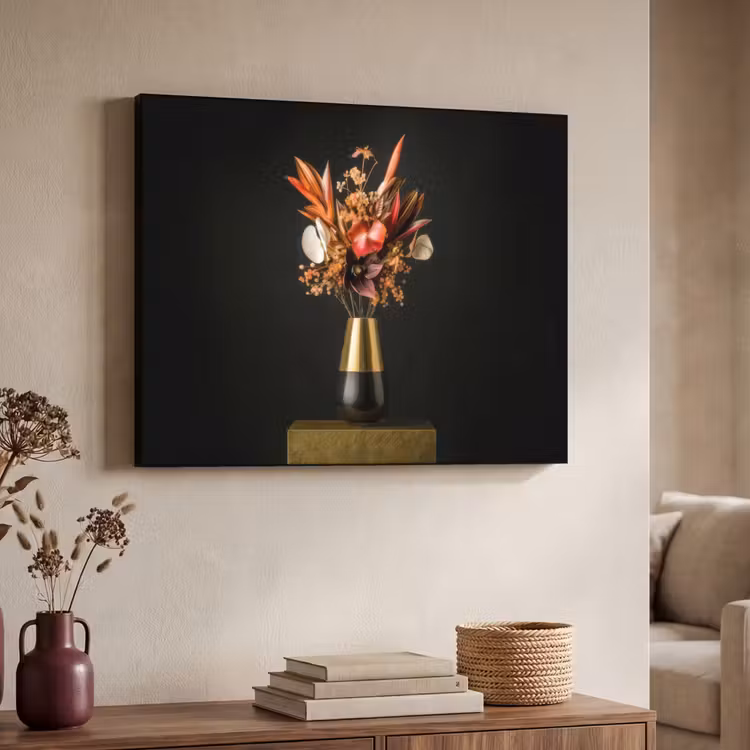 Exotisch - Boeket - Vaas - Goud Textielframe zwart klein -sfeer3