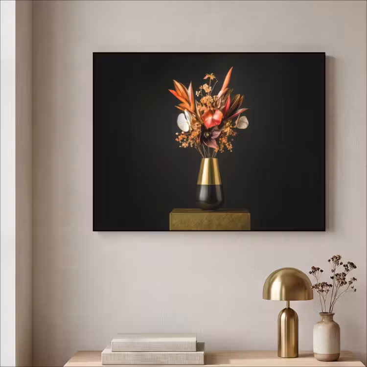 Exotisch - Boeket - Vaas - Goud Textielframe zwart klein -sfeer2